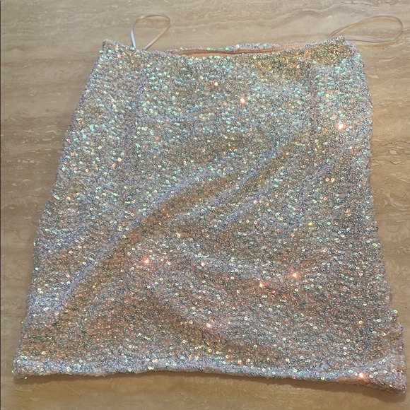 Sequin Mini Skirt size Small Champagne Sparkly Glitter Prom After Party - Picture 3 of 17